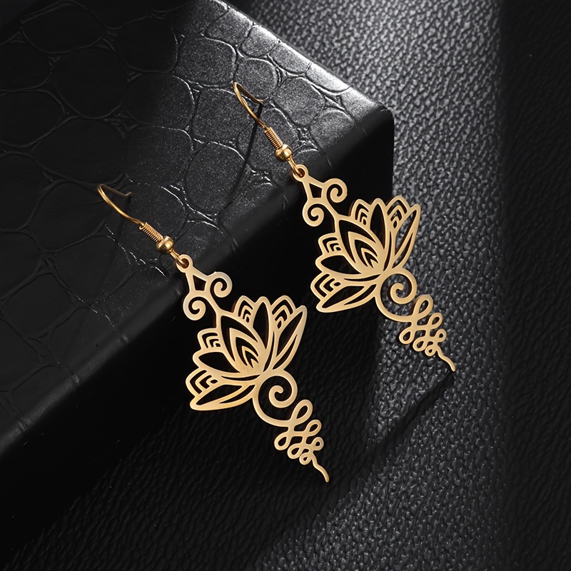 Lotus Pattern Stainless Steel Women's Earrings for Jewelry Parties